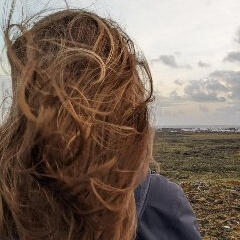 una imágen de una mujer con pelo suelto en el viento en Islandia